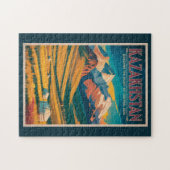 Kazakhstan Steppes Illustration Travel Art Vintage Legpuzzel (Horizontaal)