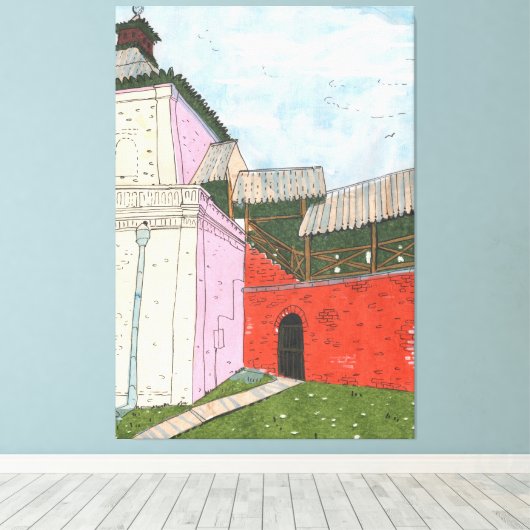 Kazan Kremlin Old Fortress Cityscape Collage Art Canvas Afdruk (Insitu (Houten vloer))