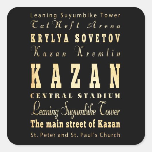 Kazan Stad van Rusland Typografie Kunst Vierkante Sticker (Voorkant)