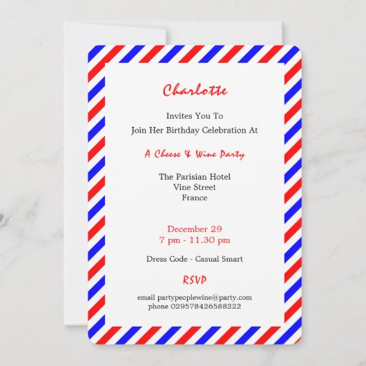 Kazen en wijn Frans thema Vrije partij Kaart (Achterkant)