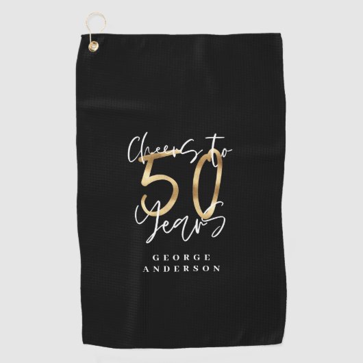 kazen tot 50 jaar modern zwart en goud golfhanddoek (Voorkant)