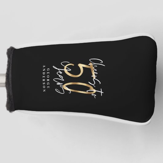 kazen tot 50 jaar modern zwart en goud golfheadcover (Voorkant)
