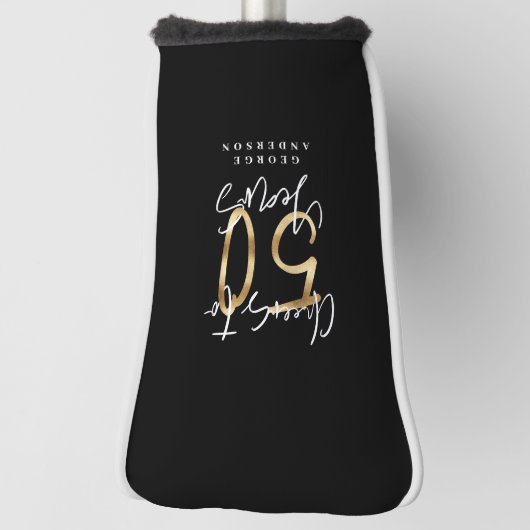 kazen tot 50 jaar modern zwart en goud golfheadcover (Draai 90)