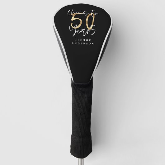 kazen tot 50 jaar modern zwart en goud golfheadcover (Voorkant)
