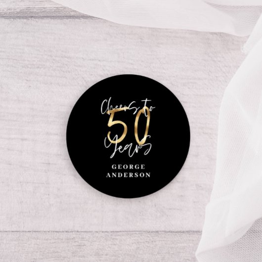kazen tot 50 jaar modern zwart en goud ronde sticker