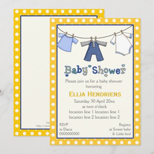 Kclothesline babyjongensdouche gepersonaliseerd kaart (Voorkant / Achterkant)