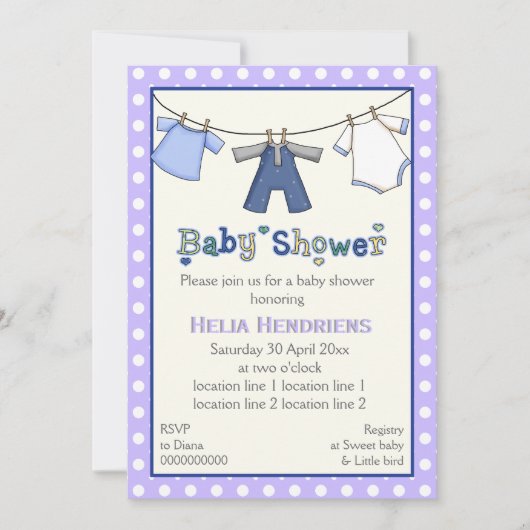 Kclothesline babyjongensdouche gepersonaliseerd kaart (Voorkant)