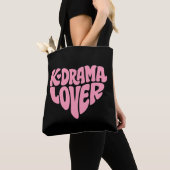 Kdrama Lover Pink Heart Typography Simple Black Tote Bag (Dichtbij)