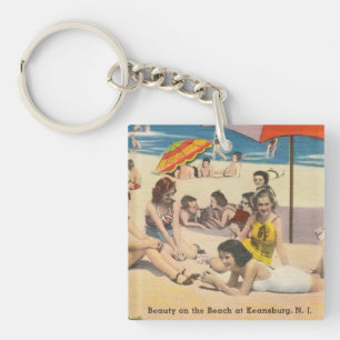 Keansburg, New Jersey Beach Scene - Antiek Sleutelhanger