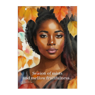 Keats naar herfst Waterverf zwart vrouw schoonheid Acryl Muurkunst