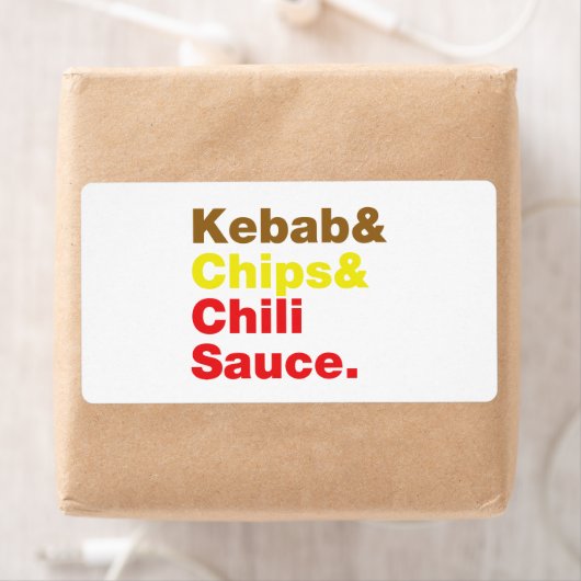 Kebab en Chips & Chili Sauce. Etiket (Insitu)