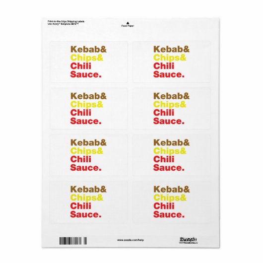 Kebab en Chips & Chili Sauce. Etiket (Full Sheet)
