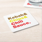 Kebab en Chips & Chili Sauce. Kartonnen Onderzetters (Schuin)