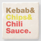 Kebab en Chips & Chili Sauce. Stenen Onderzetter (Voorkant)