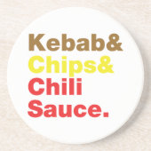 Kebab en Chips & Chili Sauce. Zandsteen Onderzetter (Voorkant)