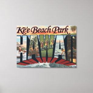 Ke'e Beach Park, Hawaii - Grote lettertjes Canvas Afdruk