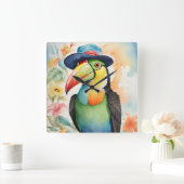 Keel-billed Toucan in Fedora Pet Vierkante Klok (Huis)