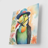 Keel-billed Toucan in Fedora Pet Vierkante Klok (Hoek)