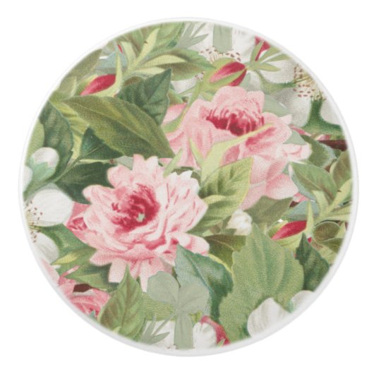 Keel- keramische knol met roze rozen knop (Voorkant)