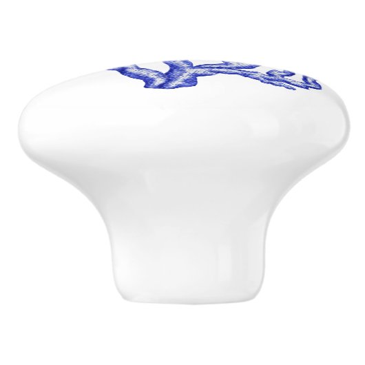 Keel van blauw en wit zee keramische knop (Zijkant)