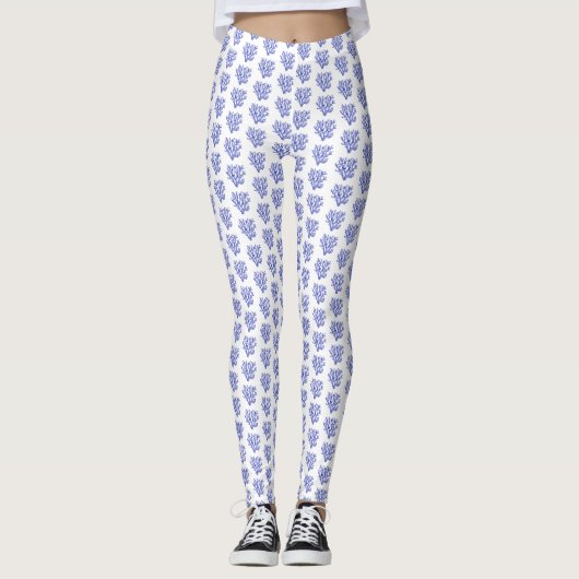 Keel van blauw en wit zee leggings (Voorkant)