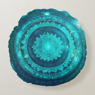 Keelchakra Turquoise Mandala-meditatie Rond Kussen