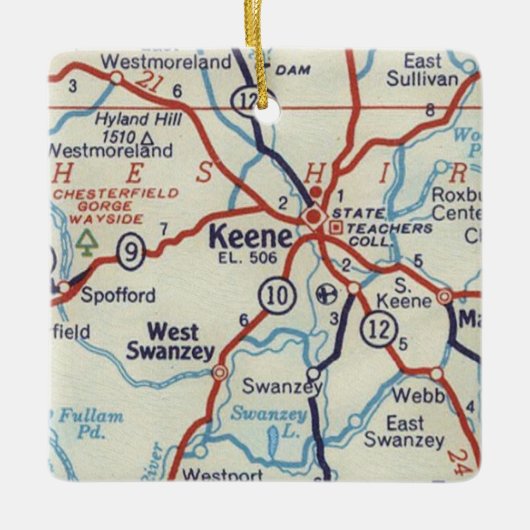 Keene NH  kaart Keramisch Ornament (Voorkant)