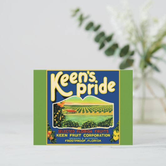 Keen's Pride Frostproof Florida Label Briefkaart (Staand voorkant)