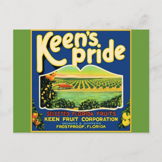 Keen's Pride Frostproof Florida Label Briefkaart (Voorkant)