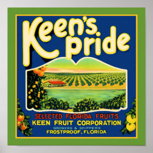 Keen's Pride Frostproof Florida Label Poster