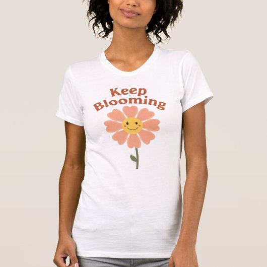 "Keep Blooming" Retro Smiling Flower T-shirt (Voorkant)