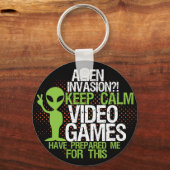Keep Calm Alien Invasion Funny Gamers Sleutelhange Sleutelhanger (Voorkant)
