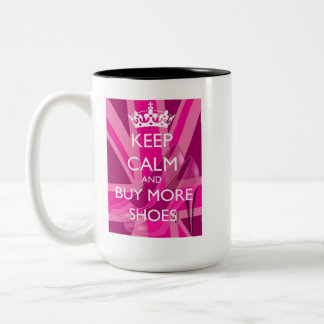 Keep Calm and Buy More Shoes Mug Tweekleurige Koffiemok