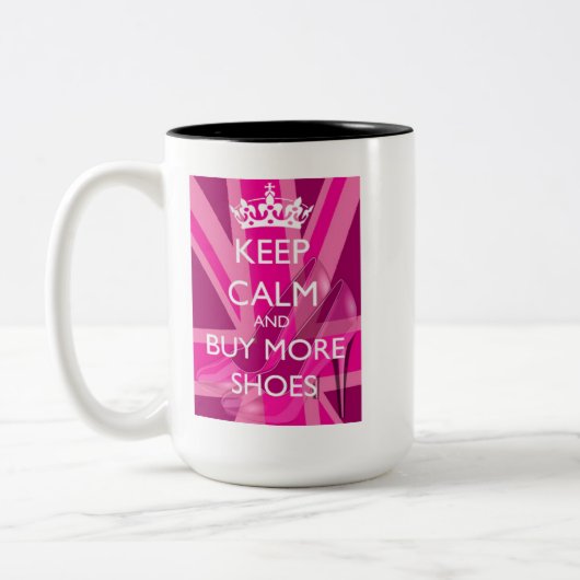Keep Calm and Buy More Shoes Mug Tweekleurige Koffiemok (Links)