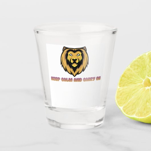 "Keep Calm and Carry On" Leeuw Shotglas Shot Glas (Voorkant)
