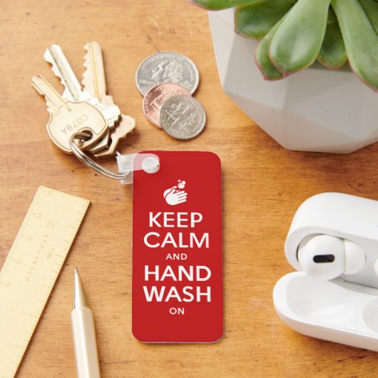 Keep Calm And Hand Wash On - Washing Hygiene Flu Sleutelhanger (Bureau)