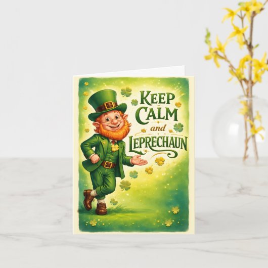 Keep Calm and Leprechaun St. Patrick's Day Card Kaart (Gele Bloem)