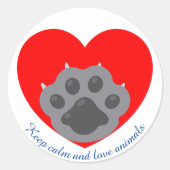 keep calm and love animals phrase ronde sticker (Voorkant)
