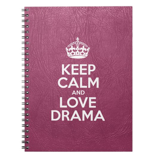 Keep Calm and Love Drama, Roze leder, Typografie Notitieboek (Voorkant)