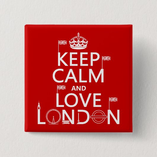 Keep Calm and Love London Vierkante Button 5,1 Cm (Voorkant)
