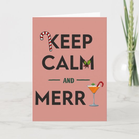 Keep Calm and Merry Funny Cocktail Christmas Card Kaart (Voorkant)