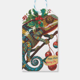 Keep Calm and Merry On Holiday Chameleon Gift Tag Cadeaulabel