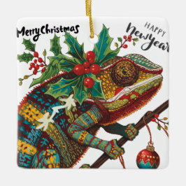 Keep Calm and Merry On Holiday Chameleon Ornament