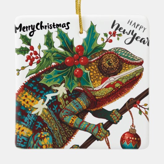 Keep Calm and Merry On Holiday Chameleon Ornament (Voorkant)