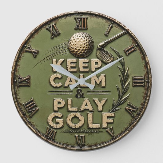 Keep Calm and Play Golf Golfer Gift Grote Klok (Voorkant)