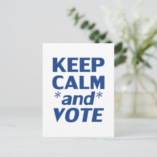 "Keep Calm and Vote" wit blauw - briefkaart (Staand voorkant)