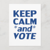 "Keep Calm and Vote" wit blauw - briefkaart (Voorkant)