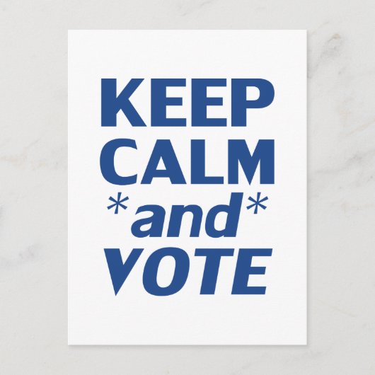 "Keep Calm and Vote" wit blauw - briefkaart (Voorkant)