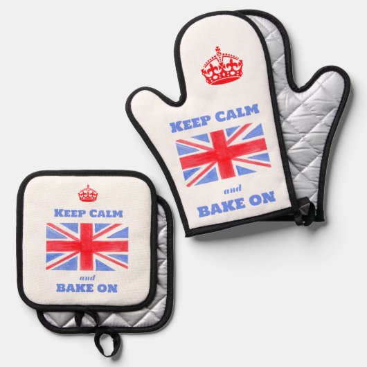 Keep Calm Bake On Union Jack British Flag Ovenwant & Pannenlap Set (Voorkant / Achterkant)