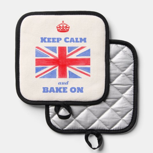 Keep Calm Bake On Union Jack British Flag Pannenlap (Voorkant / Achterkant)